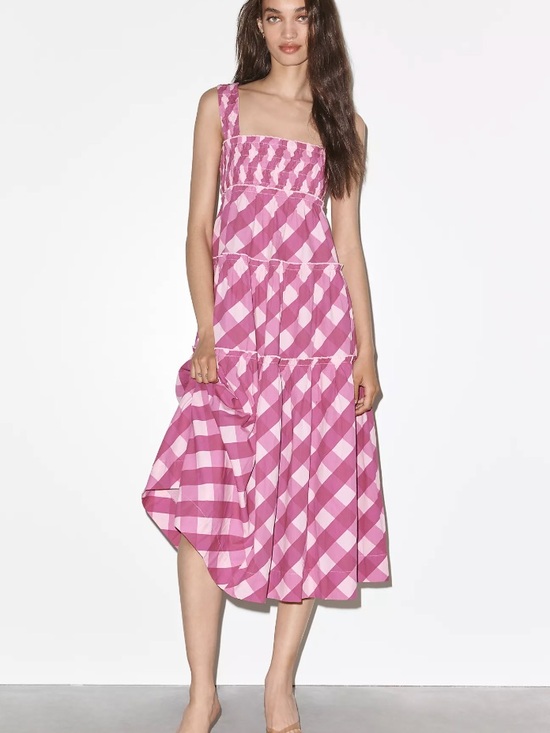 Anthropologie Dresses & Skirts - NWT Maeve Helena 100% Cotton Tiered Midi Dress — Pink Plaid 💕🌸